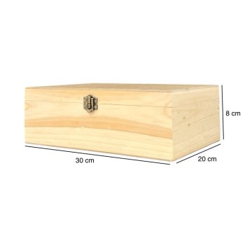 Caixa Pinus Com Fecho e Dobradiça 30x20x8