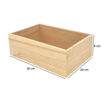 Caixa Pinus Básica Tampa De Acrilico Grande 30x20x8
