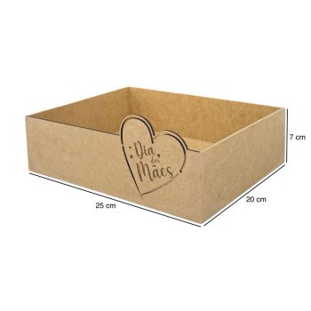 Bandeja Retangular Vazada Coração Gravado Laser Dia Das Mães 2,8mm 25x20x7