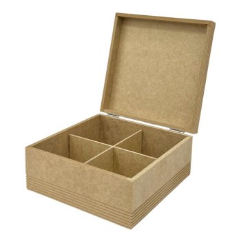 Caixa De Chá Frisada 4 Divisões Com Dobradiça 18X18X9